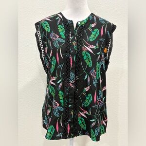 Floral Black Sleeveless Top Size M